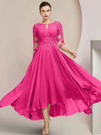 Vestidos de madre de la novia de corte A/princesa con escote redondo y largo hasta la rodilla