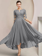 Vestidos de madre de la novia de corte A/princesa con escote redondo y largo hasta la rodilla