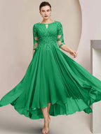 Vestidos de madre de la novia de corte A/princesa con escote redondo y largo hasta la rodilla
