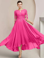Vestidos de madre de la novia de corte A/princesa con escote redondo y largo hasta la rodilla