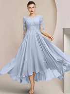 Vestidos de madre de la novia de corte A/princesa con escote redondo y largo hasta la rodilla