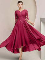Vestidos de madre de la novia de corte A/princesa con escote redondo y largo hasta la rodilla