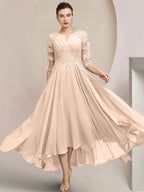 Vestidos de madre de la novia de corte A/princesa con escote redondo y largo hasta la rodilla