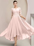 Vestidos de madre de la novia de corte A/princesa con escote redondo y largo hasta la rodilla
