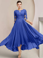 Vestidos de madre de la novia de corte A/princesa con escote redondo y largo hasta la rodilla