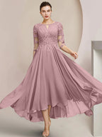 Vestidos de madre de la novia de corte A/princesa con escote redondo y largo hasta la rodilla