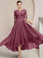 Vestidos de madre de la novia de corte A/princesa con escote redondo y largo hasta la rodilla