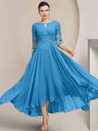 Vestidos de madre de la novia de corte A/princesa con escote redondo y largo hasta la rodilla