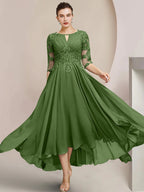 Vestidos de madre de la novia de corte A/princesa con escote redondo y largo hasta la rodilla