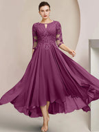 Vestidos de madre de la novia de corte A/princesa con escote redondo y largo hasta la rodilla