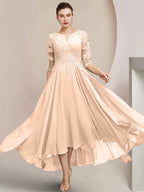 Vestidos de madre de la novia de corte A/princesa con escote redondo y largo hasta la rodilla