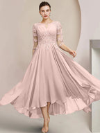 Vestidos de madre de la novia de corte A/princesa con escote redondo y largo hasta la rodilla
