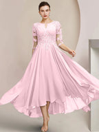 Vestidos de madre de la novia de corte A/princesa con escote redondo y largo hasta la rodilla