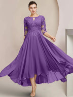 Vestidos de madre de la novia de corte A/princesa con escote redondo y largo hasta la rodilla