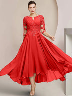 Vestidos de madre de la novia de corte A/princesa con escote redondo y largo hasta la rodilla