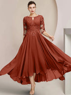 Vestidos de madre de la novia de corte A/princesa con escote redondo y largo hasta la rodilla