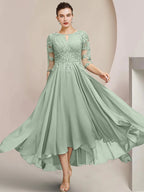 Vestidos de madre de la novia de corte A/princesa con escote redondo y largo hasta la rodilla