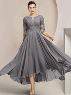 Vestidos de madre de la novia de corte A/princesa con escote redondo y largo hasta la rodilla