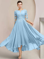 Vestidos de madre de la novia de corte A/princesa con escote redondo y largo hasta la rodilla