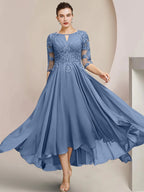 Vestidos de madre de la novia de corte A/princesa con escote redondo y largo hasta la rodilla