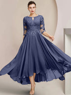 Vestidos de madre de la novia de corte A/princesa con escote redondo y largo hasta la rodilla