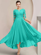 Vestidos de madre de la novia de corte A/princesa con escote redondo y largo hasta la rodilla