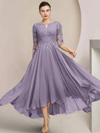 Vestidos de madre de la novia de corte A/princesa con escote redondo y largo hasta la rodilla
