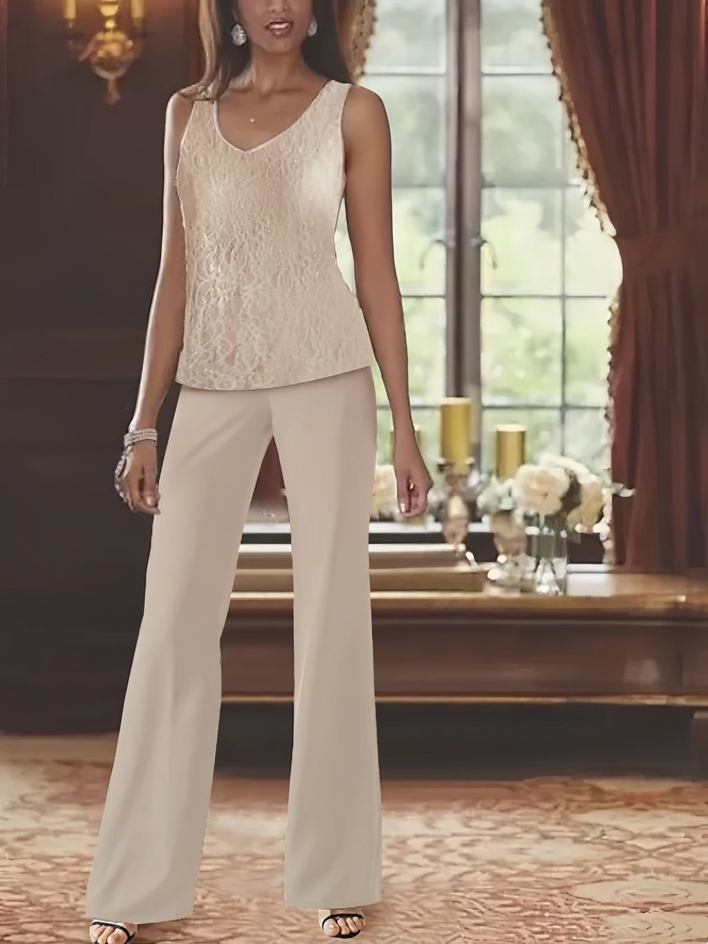 Trajes de pantalón de gasa con chaqueta para madre de la novia
