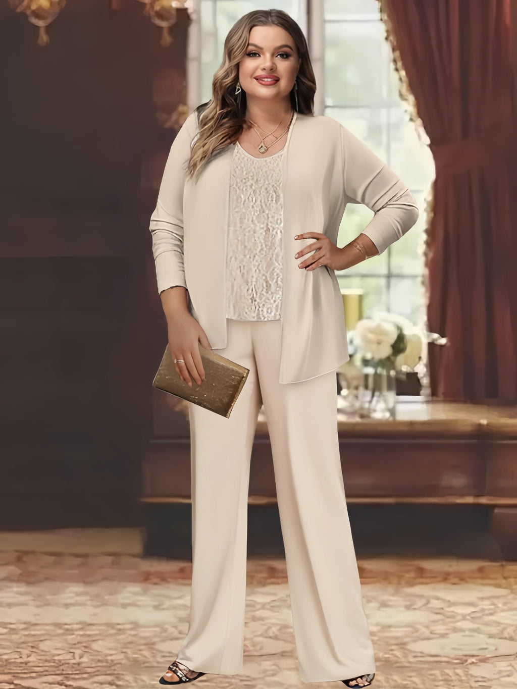Trajes de pantalón de gasa con chaqueta para madre de la novia