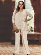Trajes de pantalón de gasa con chaqueta para madre de la novia