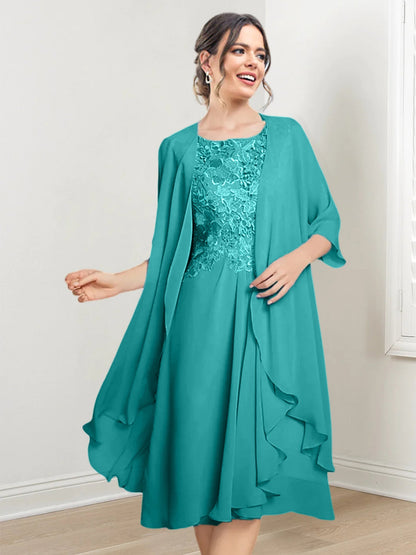 Vestidos de madre de la novia de corte A/princesa con escote redondo y largo hasta la rodilla