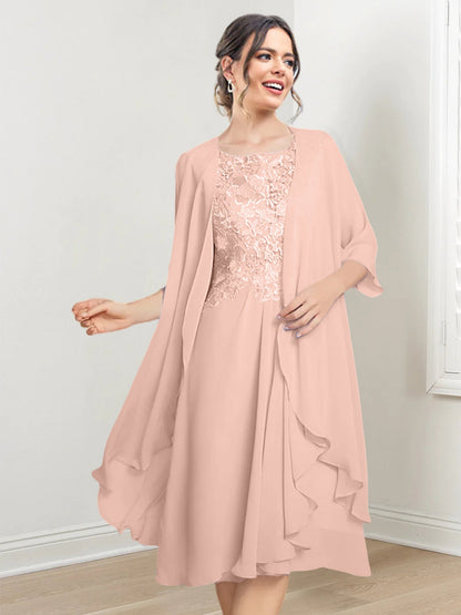 Vestidos de madre de la novia de corte A/princesa con escote redondo y largo hasta la rodilla