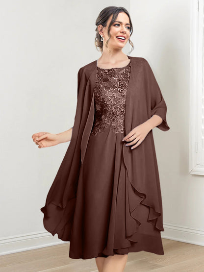 Vestidos de madre de la novia de corte A/princesa con escote redondo y largo hasta la rodilla
