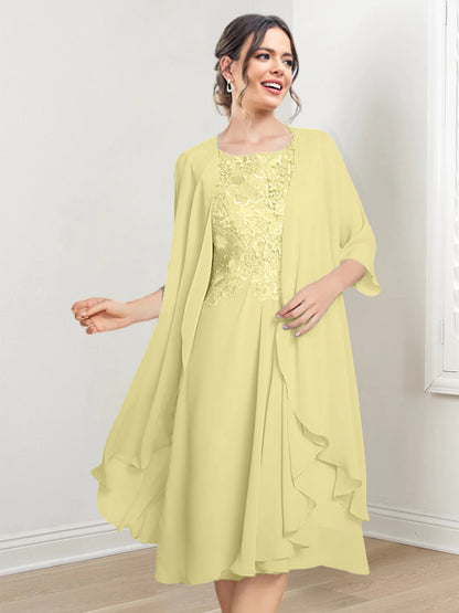 Vestidos de madre de la novia de corte A/princesa con escote redondo y largo hasta la rodilla