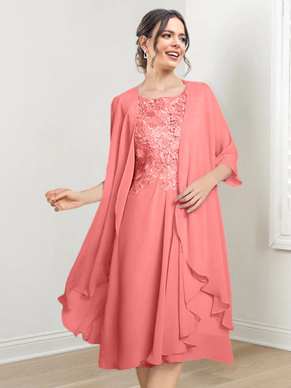 Vestidos de madre de la novia de corte A/princesa con escote redondo y largo hasta la rodilla