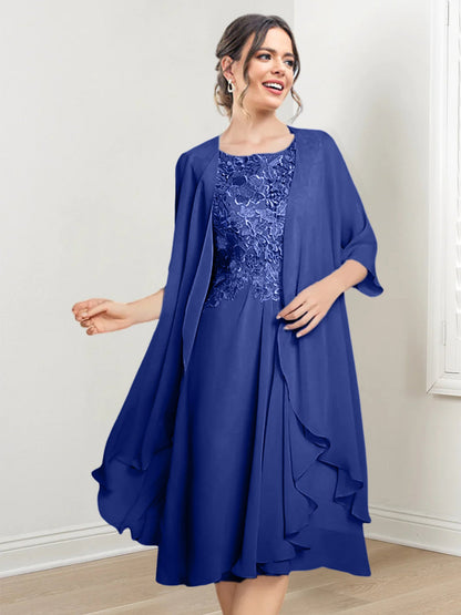 Vestidos de madre de la novia de corte A/princesa con escote redondo y largo hasta la rodilla