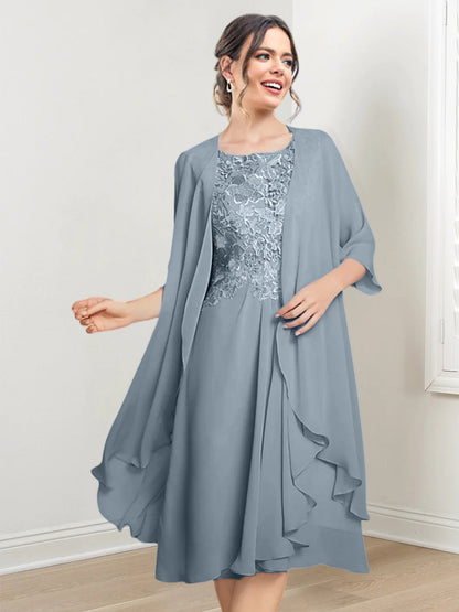 Vestidos de madre de la novia de corte A/princesa con escote redondo y largo hasta la rodilla