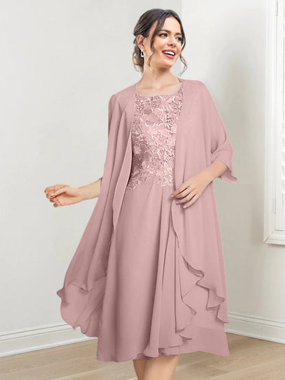 Vestidos de madre de la novia de corte A/princesa con escote redondo y largo hasta la rodilla