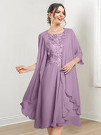 Vestidos de madre de la novia de corte A/princesa con escote redondo y largo hasta la rodilla