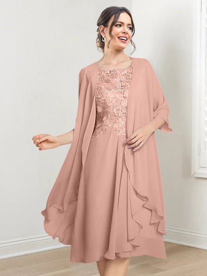 Vestidos de madre de la novia de corte A/princesa con escote redondo y largo hasta la rodilla
