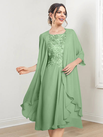 Vestidos de madre de la novia de corte A/princesa con escote redondo y largo hasta la rodilla