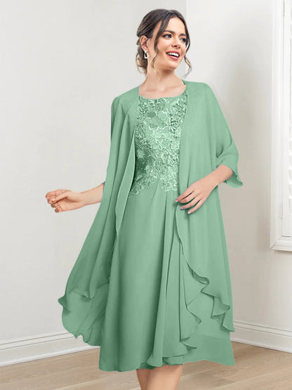 Vestidos de madre de la novia de corte A/princesa con escote redondo y largo hasta la rodilla