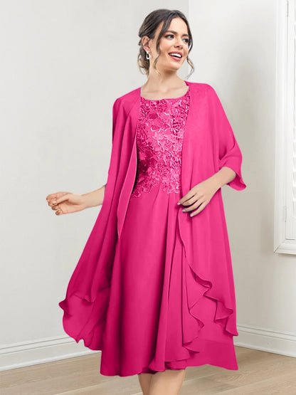 Vestidos de madre de la novia de corte A/princesa con escote redondo y largo hasta la rodilla