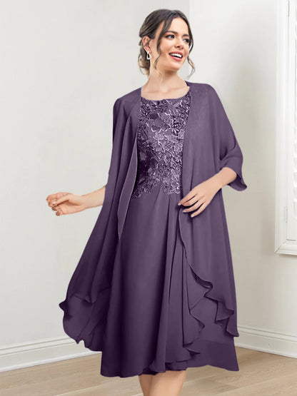 Vestidos de madre de la novia de corte A/princesa con escote redondo y largo hasta la rodilla