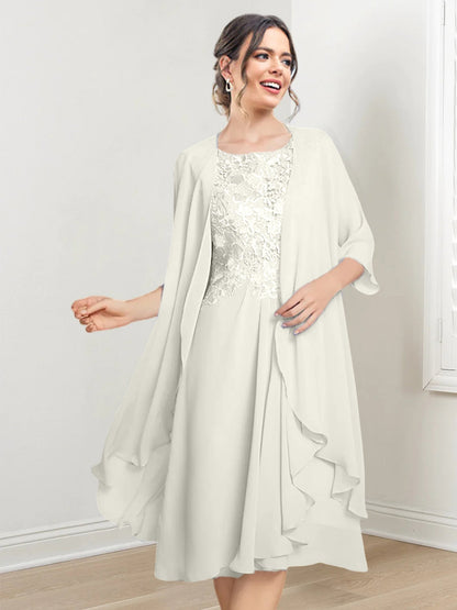 Vestidos de madre de la novia de corte A/princesa con escote redondo y largo hasta la rodilla
