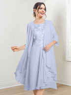 Vestidos de madre de la novia de corte A/princesa con escote redondo y largo hasta la rodilla