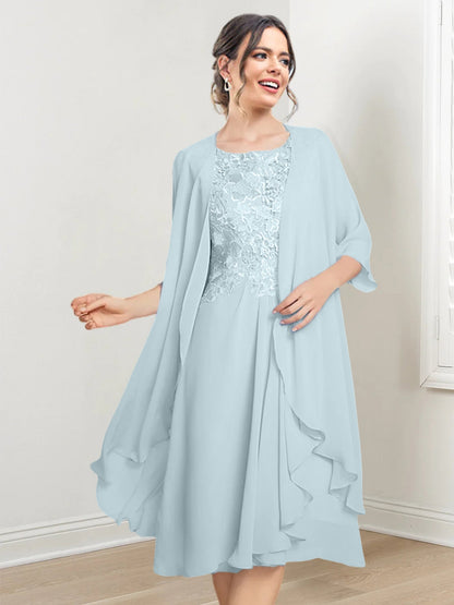 Vestidos de madre de la novia de corte A/princesa con escote redondo y largo hasta la rodilla