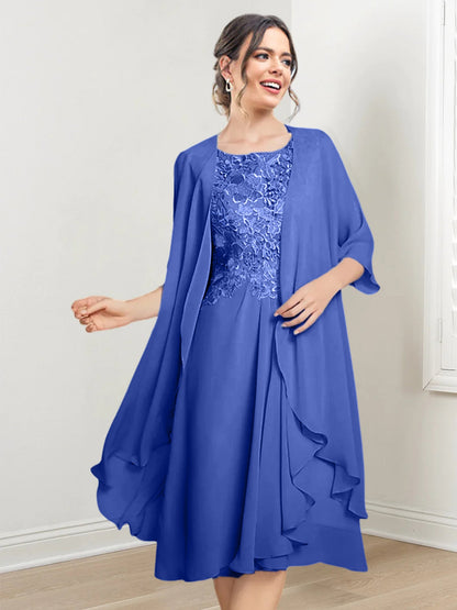 Vestidos de madre de la novia de corte A/princesa con escote redondo y largo hasta la rodilla