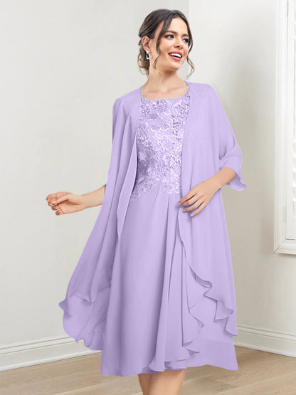 Vestidos de madre de la novia de corte A/princesa con escote redondo y largo hasta la rodilla