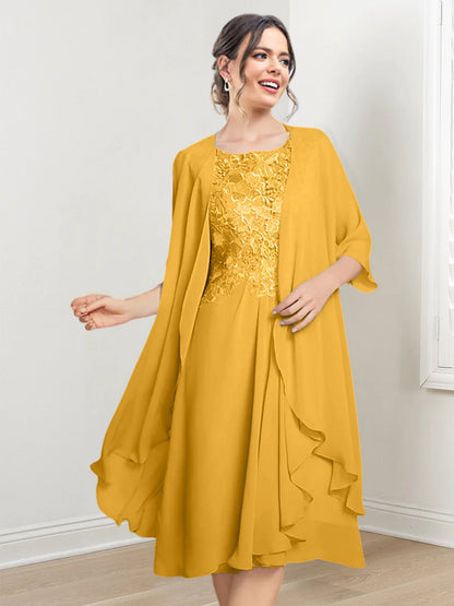 Vestidos de madre de la novia de corte A/princesa con escote redondo y largo hasta la rodilla